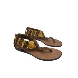 Minnetonka Ibiza Leather Yellow Beaded Thong‎ Sandals - Size 8